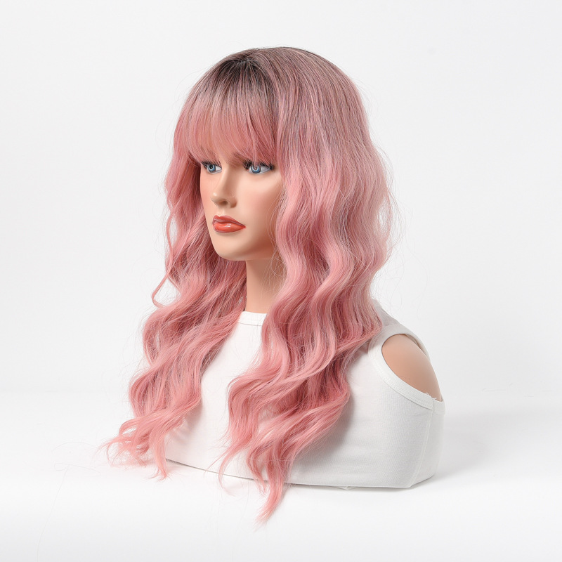 Womens Fashion Straight Hair Wigs Bangs Party Cosplay Fashion Nature Wig Pink Wave wig for Lays