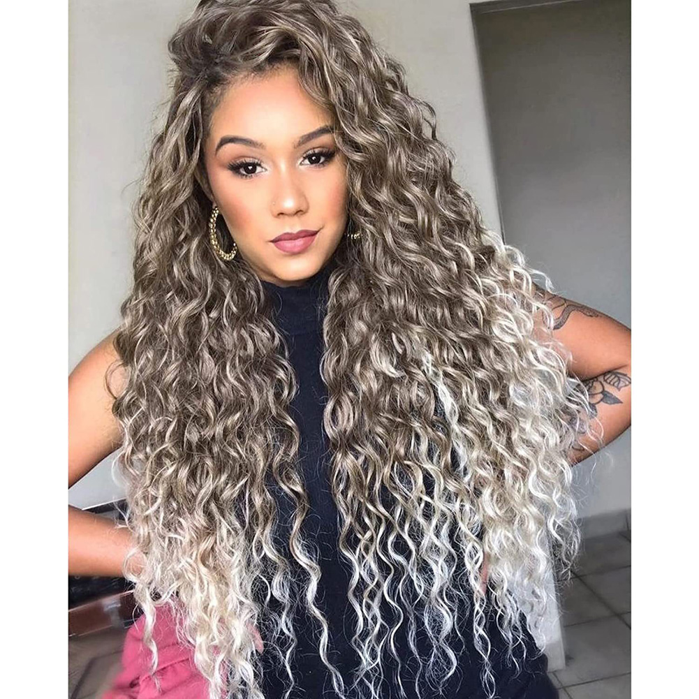 Fashion Long Gray Ombre Curly Lace Front Hair wig for Women High temperature Wigs