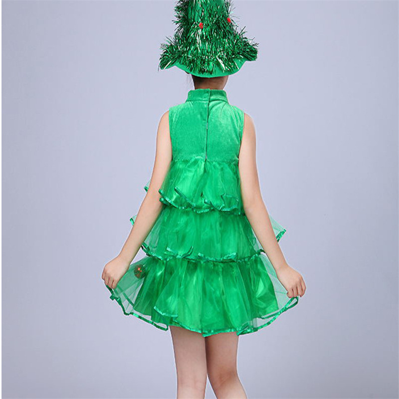Christmas Baby Girls Clothes Sets Green Spirit Kindergarten Performance Clothes Costume Hat And Xmas Tree Dresses 2Pcs Set Kids Clothing