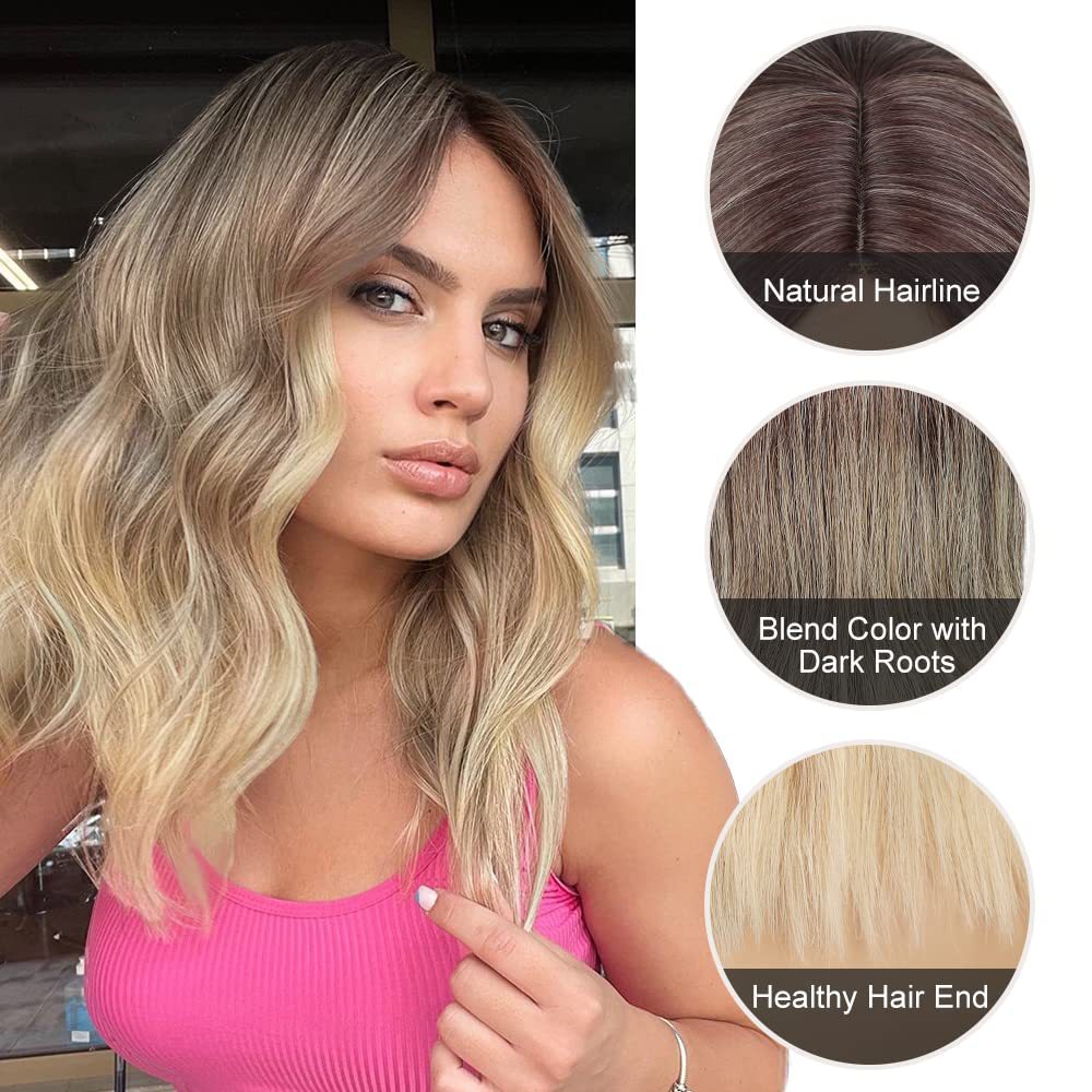 Fashion Lace Front Short Wave Highlighted BOB Shoulder Length Hair Wig for Women High Temperature Synthetic Wavy Hair wig