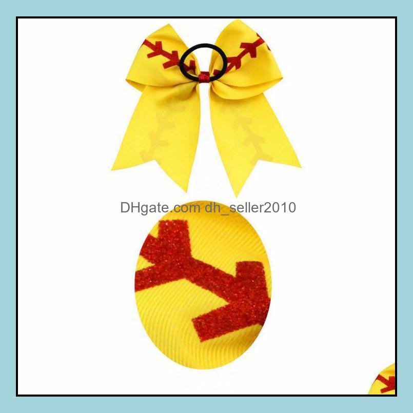 Hair Rubber Bands 10 Colors Softball Hair Headband Girl Baseball Cheer Hairbands Rugby Bowknot Tail Bows Accessories Rubber Band 778 Dh72F