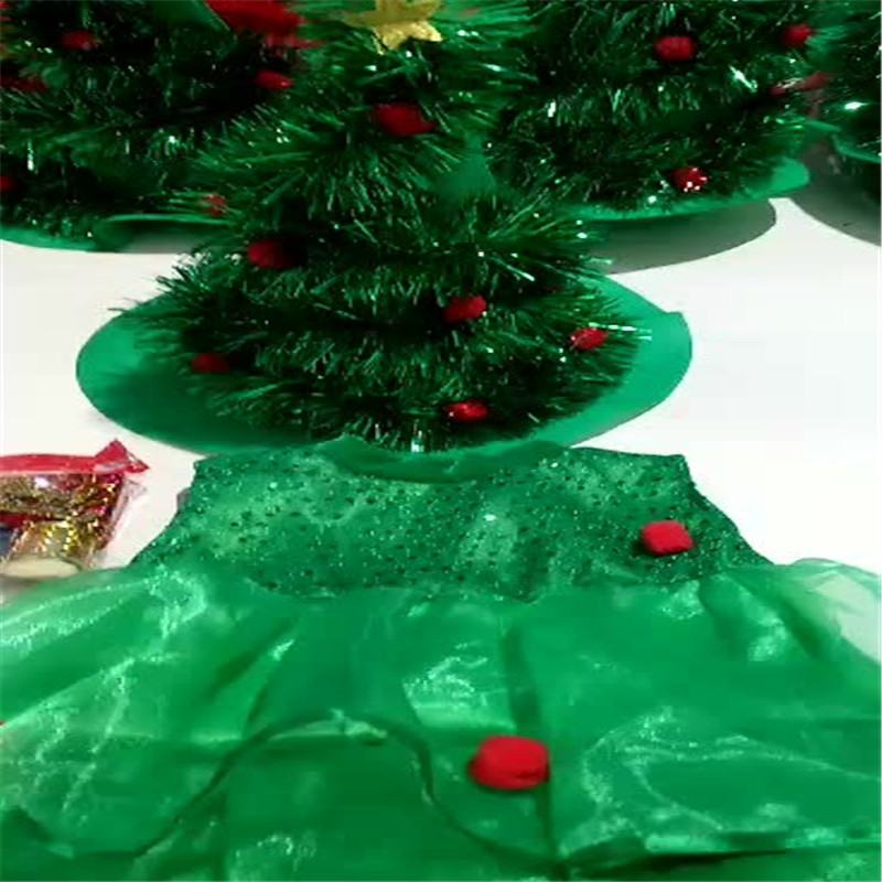 Christmas Baby Girls Clothes Sets Green Spirit Kindergarten Performance Clothes Costume Hat And Xmas Tree Dresses 2Pcs Set Kids Clothing