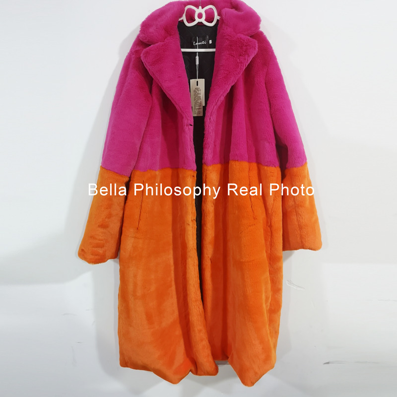 Women's Fur Faux Women Contrast Color Mink Plus Size Coat S-5XL WInter Lady Long casaco feminino de pelinho 220919