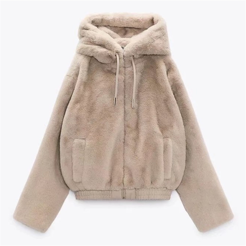 Women's Fur Faux Fur DiYiG WOMAN autumn and winter women's sweet faux fur effect plush yang gao mao hooded jacket 220919