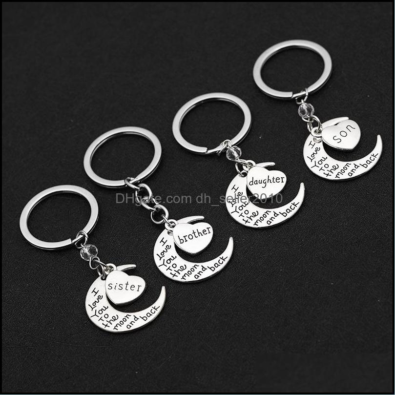 Key Rings Fashion Lettering Key Rings Mom Dad Son Daugther Family Heart Moon Alloy I Love You Sier Keychain Jewelry Gift C3 Drop Deli Dhwut