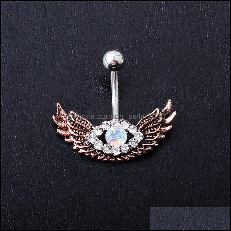 Navel Bell Button Rings 8 Colors Mix Wing Style Navel Button Ring Piercing Body Jewlery 1.6X11X5/8 Belly Jewelry Drop Delivery 2021 D Dhp9Q