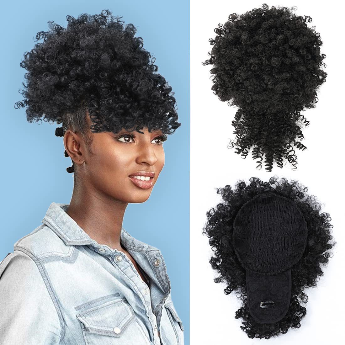 Fashion Curly Wig Bun with Bangs High Temperature afro puff hair