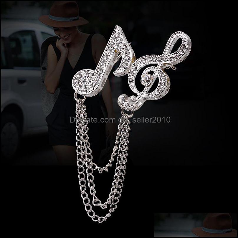 Pins Brooches Elegant Chain Tassel Music Note Crystal Brooch Fashion Jewelry Sier Rhinestone Pin Brooches For Gift Unisex Lot 12Pcs Dhres
