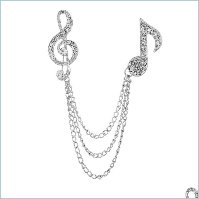 Pins Brooches Elegant Chain Tassel Music Note Crystal Brooch Fashion Jewelry Sier Rhinestone Pin Brooches For Gift Unisex Lot 12Pcs Dhres