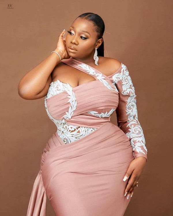 Pale Pink Arabic Mermaid Prom Dresses with Long Sleeve Lace Beaded Plus Size Aso Ebi African Evening Gown vestidos de fiesta