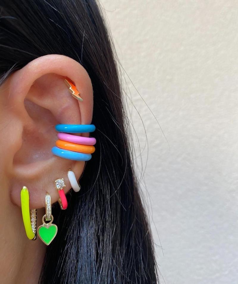 Backs Earrings Fashion Neon Enamel Jewelry No Piercing Round Circle Colorful Ear Cuff Clip On