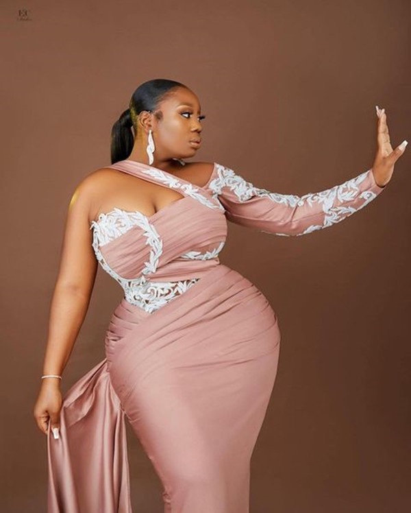 Pale Pink Arabic Mermaid Prom Dresses with Long Sleeve Lace Beaded Plus Size Aso Ebi African Evening Gown vestidos de fiesta