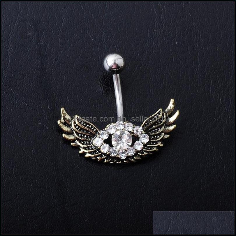 Navel Bell Button Rings 8 Colors Mix Wing Style Navel Button Ring Piercing Body Jewlery 1.6X11X5/8 Belly Jewelry Drop Delivery 2021 D Dhp9Q