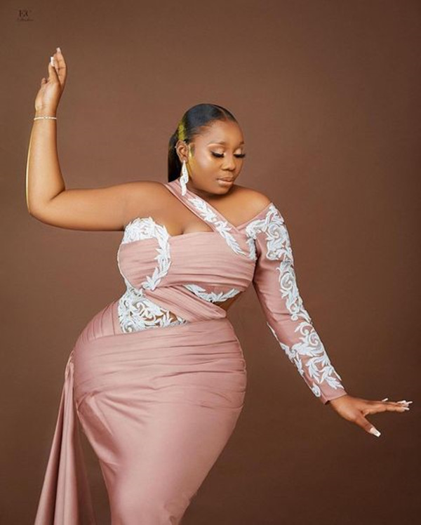 Pale Pink Arabic Mermaid Prom Dresses with Long Sleeve Lace Beaded Plus Size Aso Ebi African Evening Gown vestidos de fiesta
