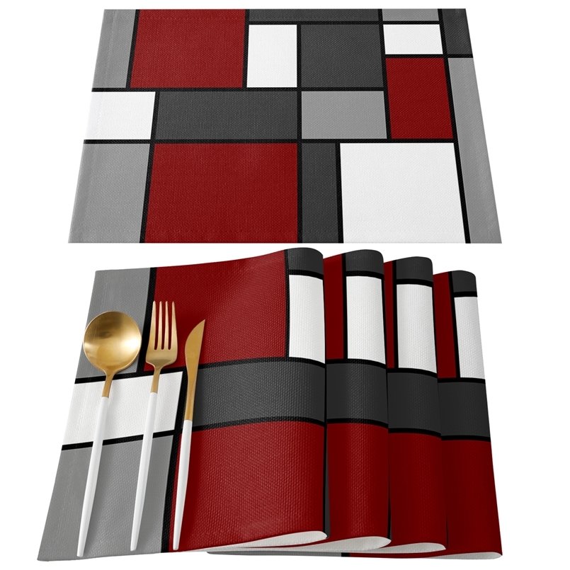Mats Pads Deep Red Abstract Geometric Kitchen Dining Table Decor Accessories 46pcs Placemat Heat Resistant Linen Tableware Pads Mats 220920
Mats Pads Deep Red Abstract Geometric Kitchen Dining Table Decor Accessories 46pcs Placemat Heat Resistant Linen Tableware Pads Mats 220920