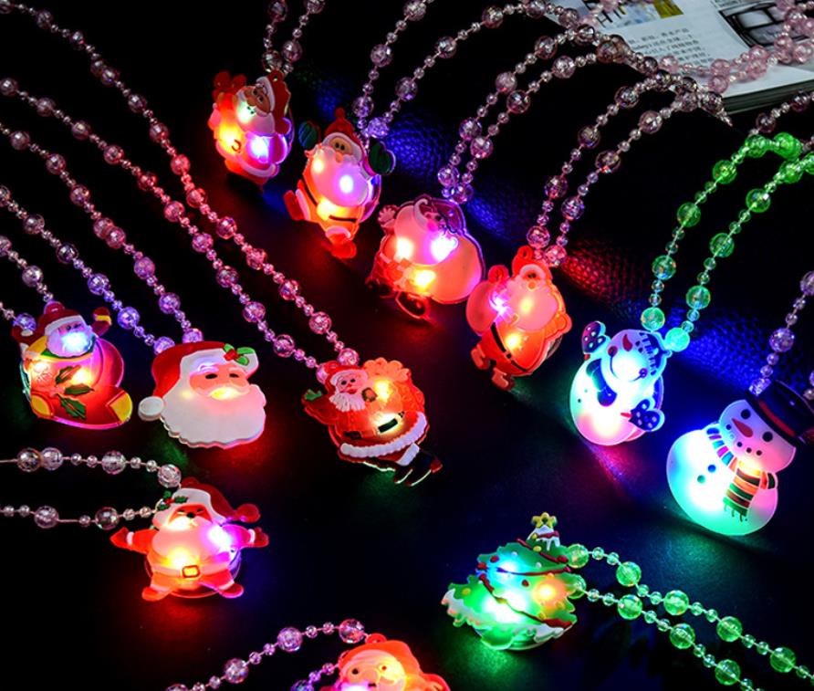 Christmas LED Light Up Necklace Jewelry Acrylic beaded Kids Adults Flashing Party Favors Blinking Cartoon Festival Stocking Gift