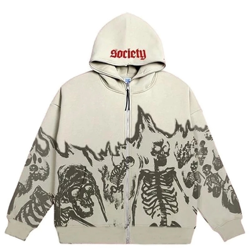 Men's Hoodies Sweatshirts Y2K Emo Men Streetwear Vintage Skull Hoodie Zip Up Hoodies Grunge Oversized Sweatshirt Gothic Harajuku Alt Halloween Cl