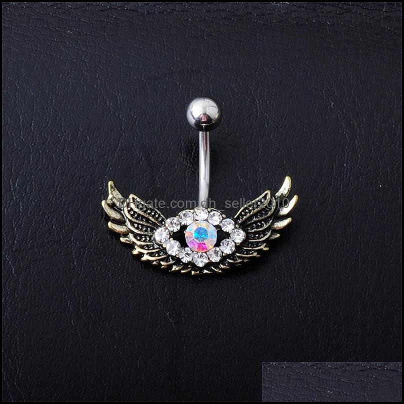 Navel Bell Button Rings 8 Colors Mix Wing Style Navel Button Ring Piercing Body Jewlery 1.6X11X5/8 Belly Jewelry Drop Delivery 2021 D Dhp9Q