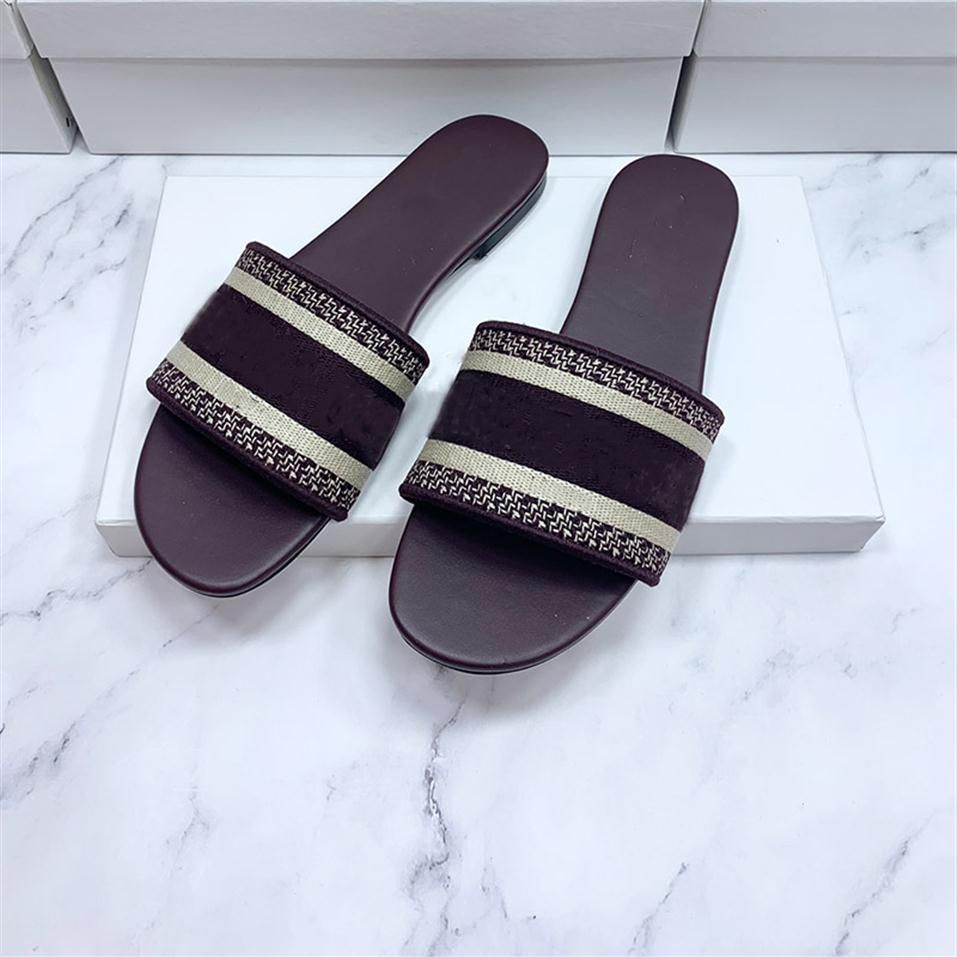 2023 Paris Embroidered Dazzle slippers designer women ladies scuffs summer beach striped causal flip flops Slide Slippers Cotton Fluffy fur Slides