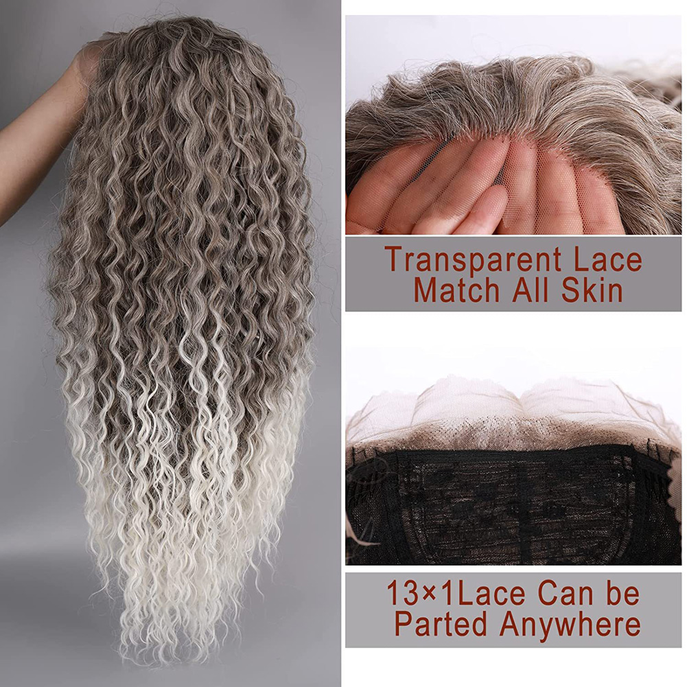 Fashion Long Gray Ombre Curly Lace Front Hair wig for Women High temperature Wigs