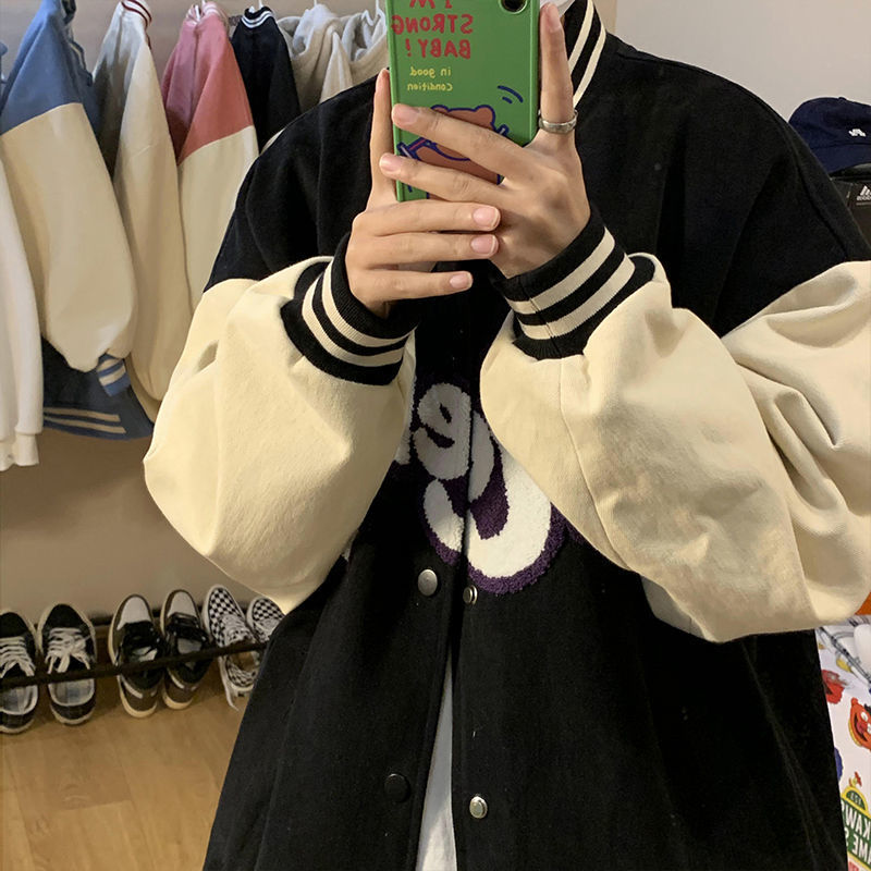 Women's Jackets Baseball Couple Bomber Unisex Vintage Oversize Print Racer Varsity Hiphop Streetwear Coat 220919