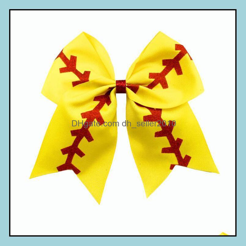Hair Rubber Bands 10 Colors Softball Hair Headband Girl Baseball Cheer Hairbands Rugby Bowknot Tail Bows Accessories Rubber Band 778 Dh72F