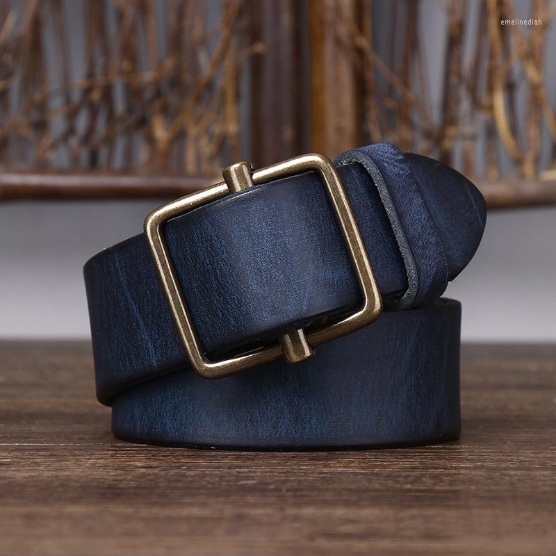 belts highquality mens punchfree nonporous leather belt pure copper smooth buckle retro simple 3 8cm width denim trousers
