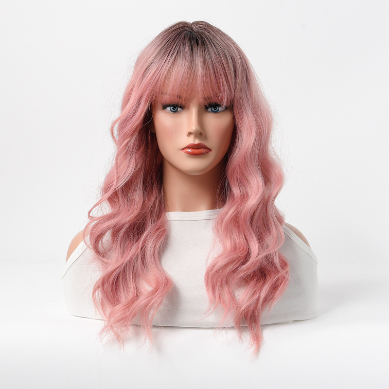 Womens Fashion Straight Hair Wigs Bangs Party Cosplay Fashion Nature Wig Pink Wave wig for Lays