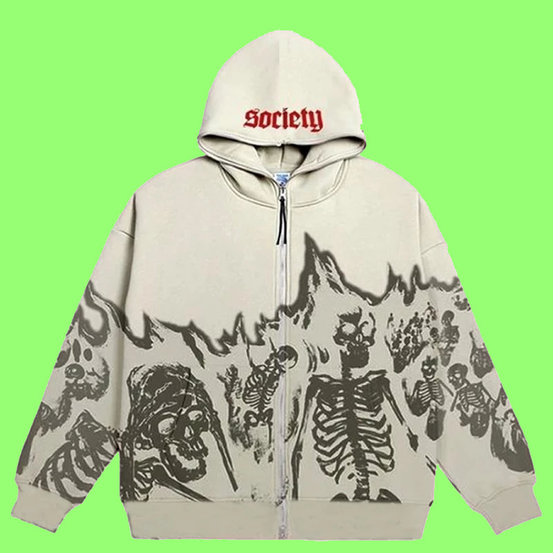 Men's Hoodies Sweatshirts Y2K Emo Men Streetwear Vintage Skull Hoodie Zip Up Hoodies Grunge Oversized Sweatshirt Gothic Harajuku Alt Halloween Cl