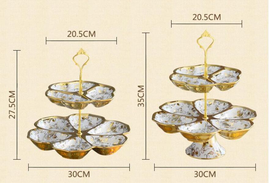 European ceramic double fruit plate gold inlaid snack candy plate ceramic tableware decorative dessert display tray
