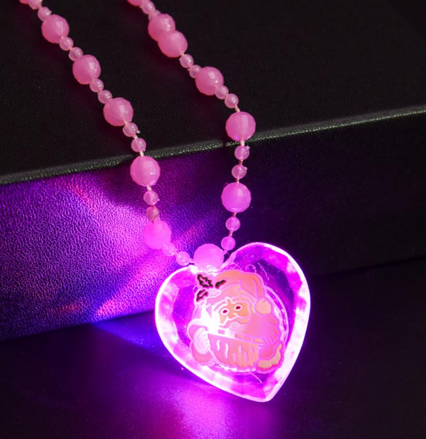 Christmas LED Light Up Necklace Jewelry Acrylic beaded Kids Adults Flashing Party Favors Blinking Cartoon Festival Stocking Gift