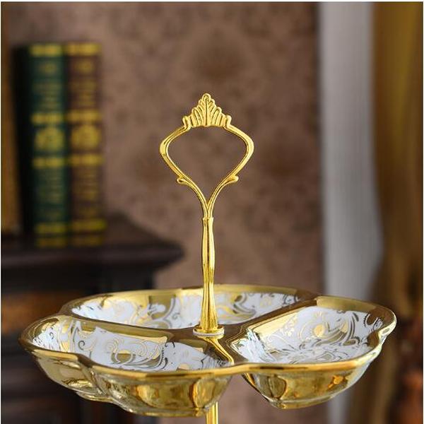European ceramic double fruit plate gold inlaid snack candy plate ceramic tableware decorative dessert display tray