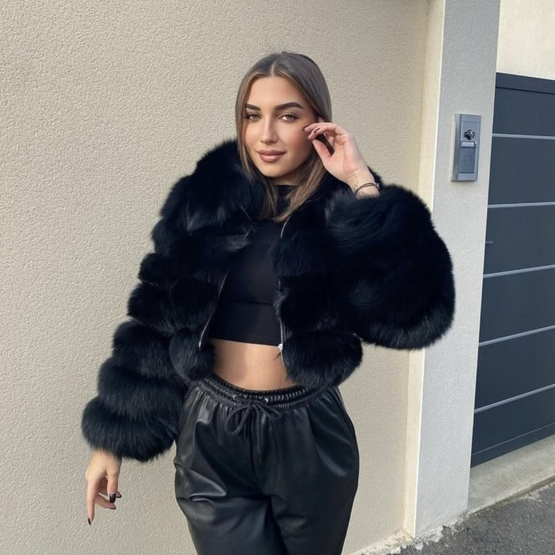 Women's Fur Faux Casual White Black Fluffy Fall Winter Coat Jacket Long Sleeve Cropped Puffer for Outwear 220919 - view 6