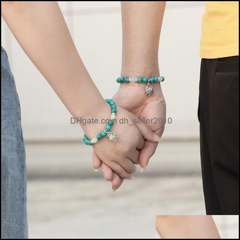 Charm Bracelets Luminous Natural Stones Glowing In The Dark Bracelet Lotus Flower Shaped Charm For Women Yoga Prayer Buddhism Jewelry Dh875