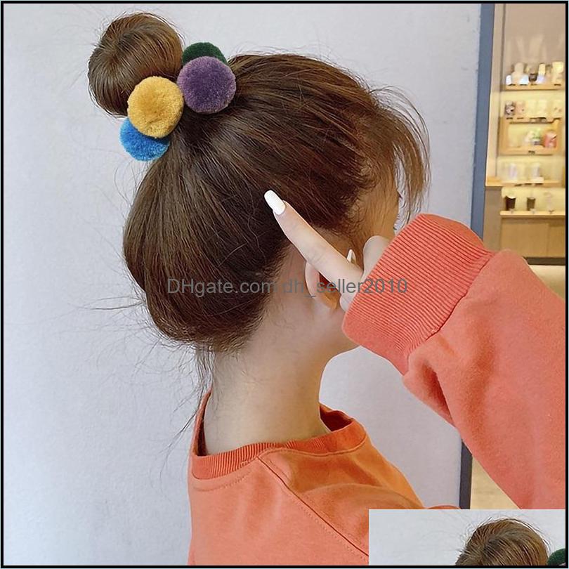 Pony Tails Holder Pony Tails Holder Sweet Five Colored Ball Head Rope Women Hairtie Elastic Hair Rubber Band Cute Headwear Thick Pony Dhmeu
