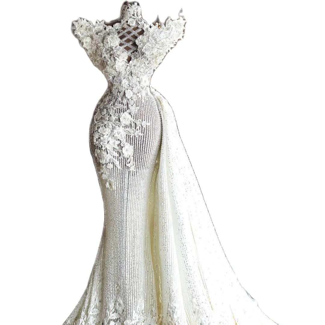 Exquisite Appliques Mermaid Evening Dresses High-Neck Beads Special Occasion Dress Tulle Women Floor Length Prom Gowns for Party Vestido De Noiva de m