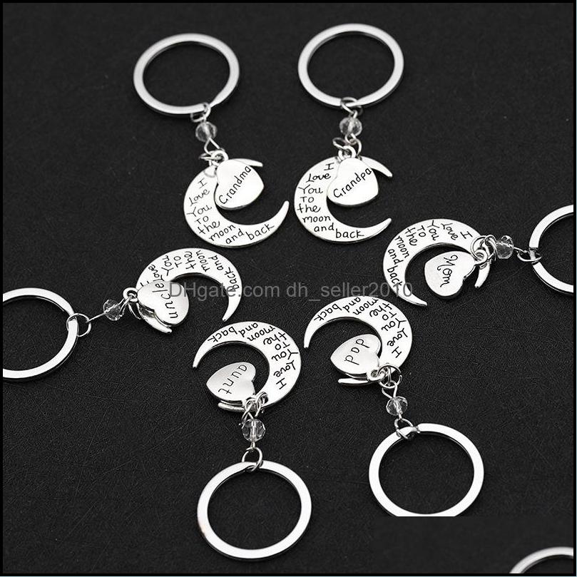 Key Rings Fashion Lettering Key Rings Mom Dad Son Daugther Family Heart Moon Alloy I Love You Sier Keychain Jewelry Gift C3 Drop Deli Dhwut