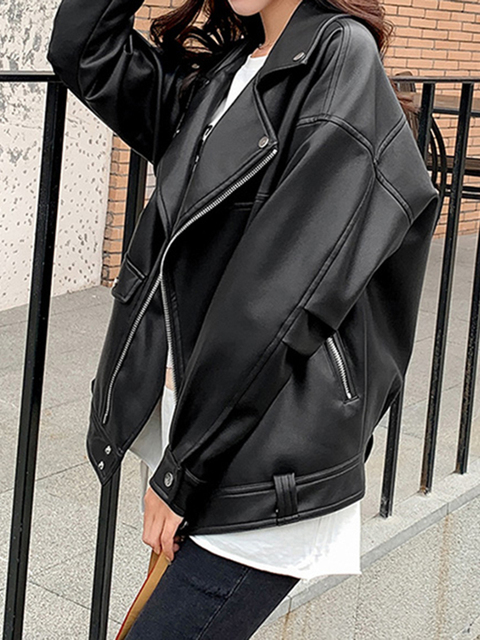 Women's Leather Faux Sungtin Jacket Women Casual PU Loose Motorcycle Jackets Female Streetwear Oversized Coat Korean Chic Spring 220919