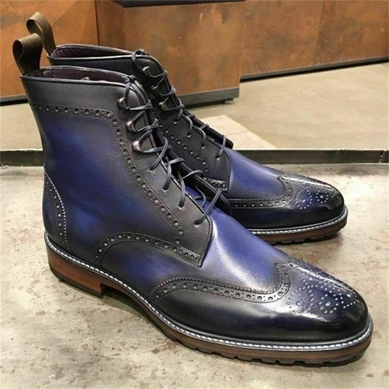 Boots Men Fashion Brogue Ankle Classic Retro Casual Street Daily Round Toe Carved Lace Up PU 3D Printing Personality Shoes 220920