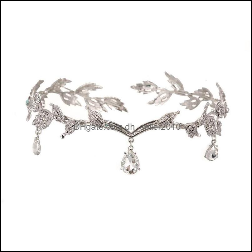 Wedding Hair Jewelry 1 Piece Sier Crystals Rhinestones Leaves Head Chain Jewelry Forehead Headpiece Bride Rhinestone Wedding Hair Acc Dhsp5