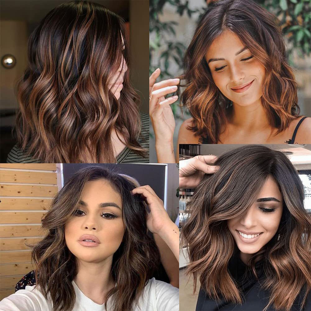 Fashion Lace Front Short Wave Highlighted BOB Shoulder Length Hair Wig for Women High Temperature Synthetic Wavy Hair wig