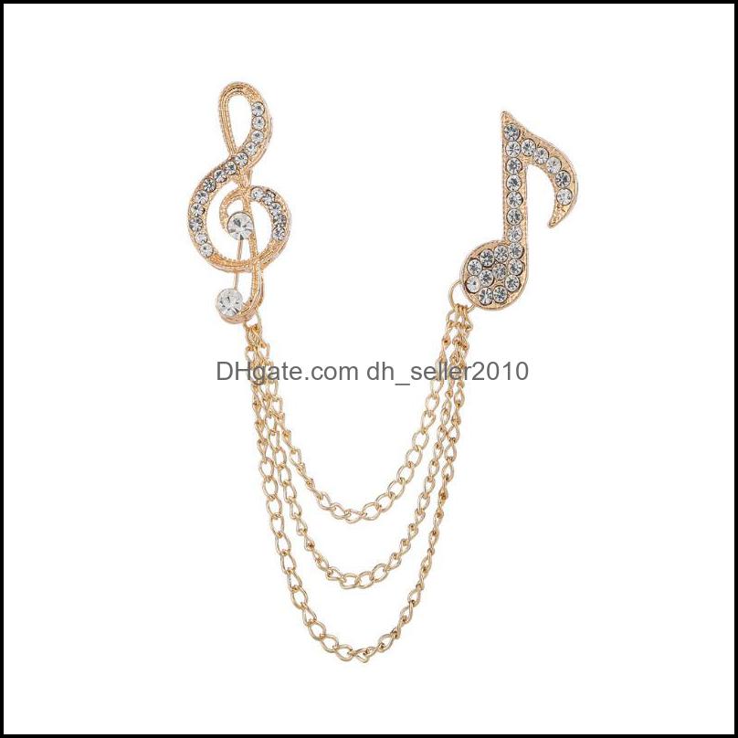 Pins Brooches Elegant Chain Tassel Music Note Crystal Brooch Fashion Jewelry Sier Rhinestone Pin Brooches For Gift Unisex Lot 12Pcs Dhres