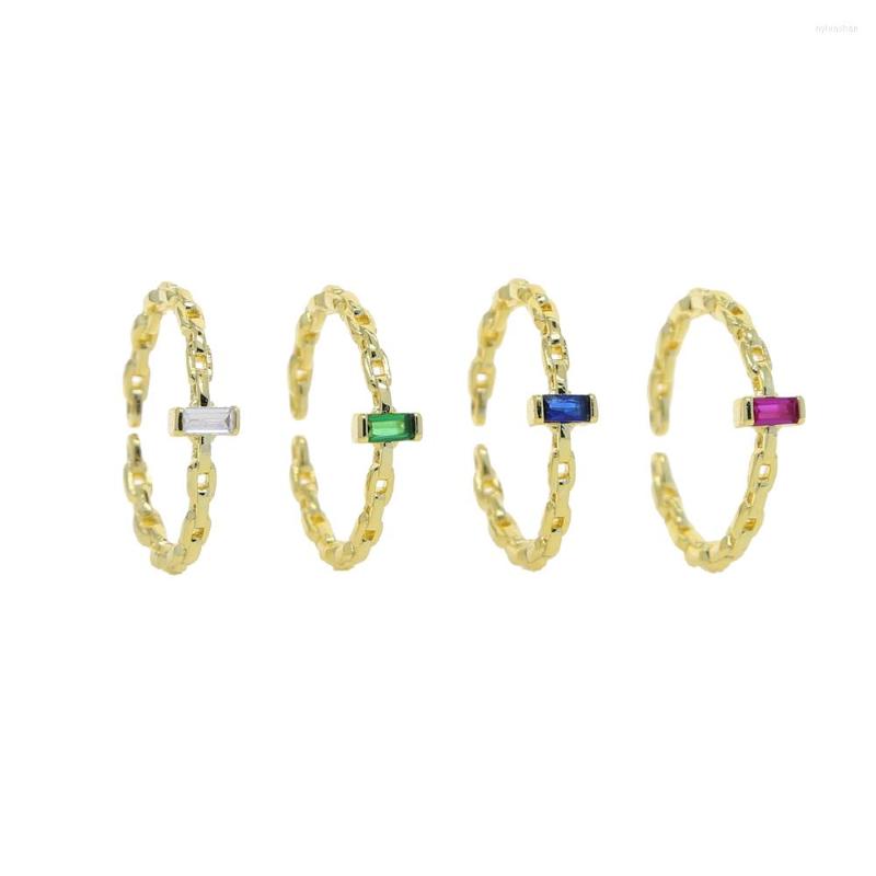 Cluster Rings Single Stone Ring For Women Gold Color Cuban Link Chain Band With Colorful Rectangle CZ Simple Finger Jewelry
Cluster Rings Single Stone Ring For Women Gold Color Cuban Link Chain Band With Colorful Rectangle CZ Simple Finger Jewelry