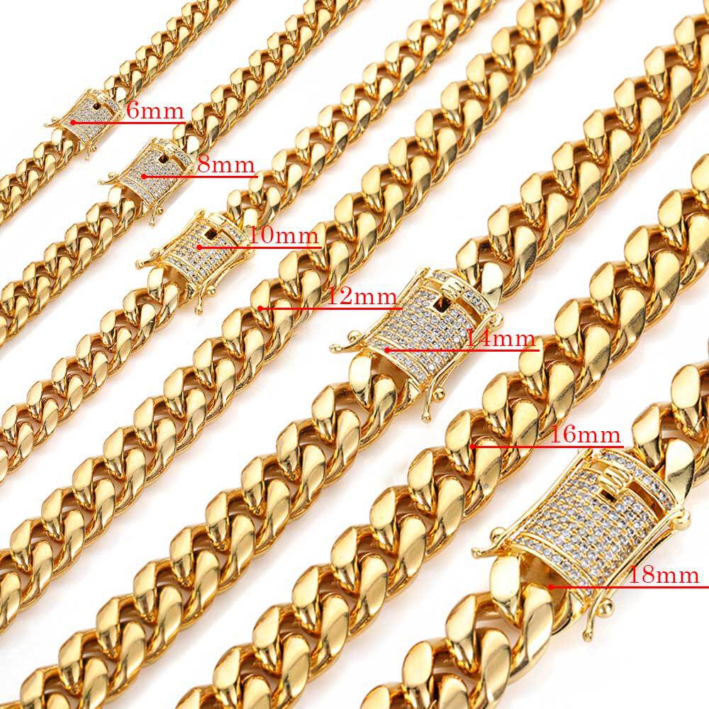 6mm-14mm Hip Hop Cuban Chain Bracelet Full Zircon Dragon Buckle 18K Real Gold Plated Cool Men Bangle Jewelry