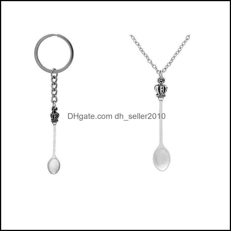 Key Rings Ancient Sier Art Key Chain Polished Retro Mini Tea Spoon Snuff Wonderland Crown Pendant Men Women Holiday Gift Steampunk Ri Dhyby