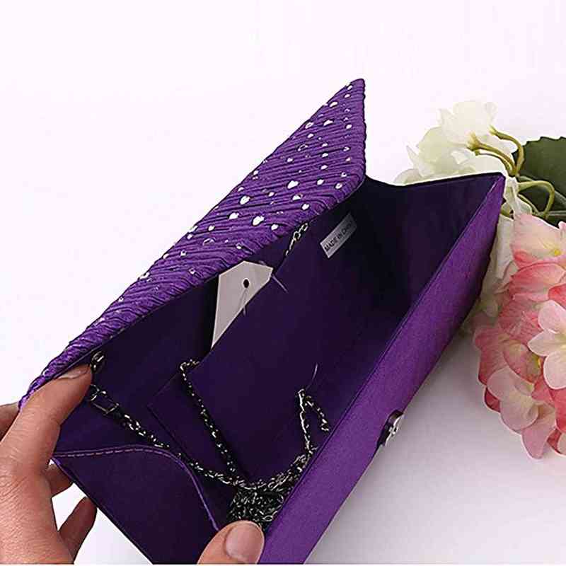 Satin Small Glass Beaded Clutches For Women Fashion Evening Bags Purple Chain Shoulder Bags Party Wedding Vintage Pearl Softback J220719