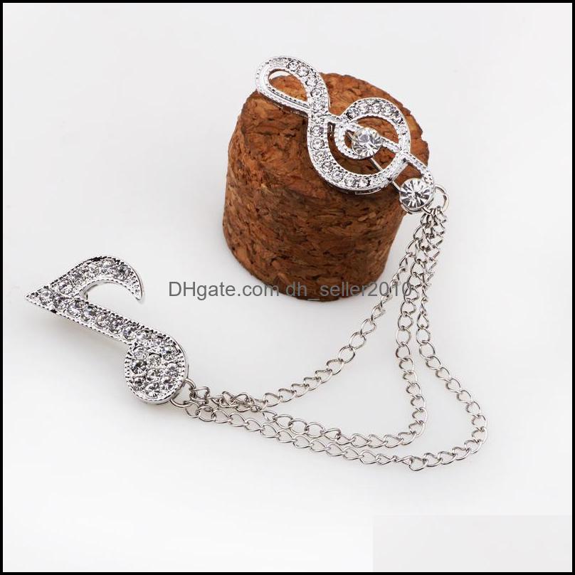 Pins Brooches Elegant Chain Tassel Music Note Crystal Brooch Fashion Jewelry Sier Rhinestone Pin Brooches For Gift Unisex Lot 12Pcs Dhres