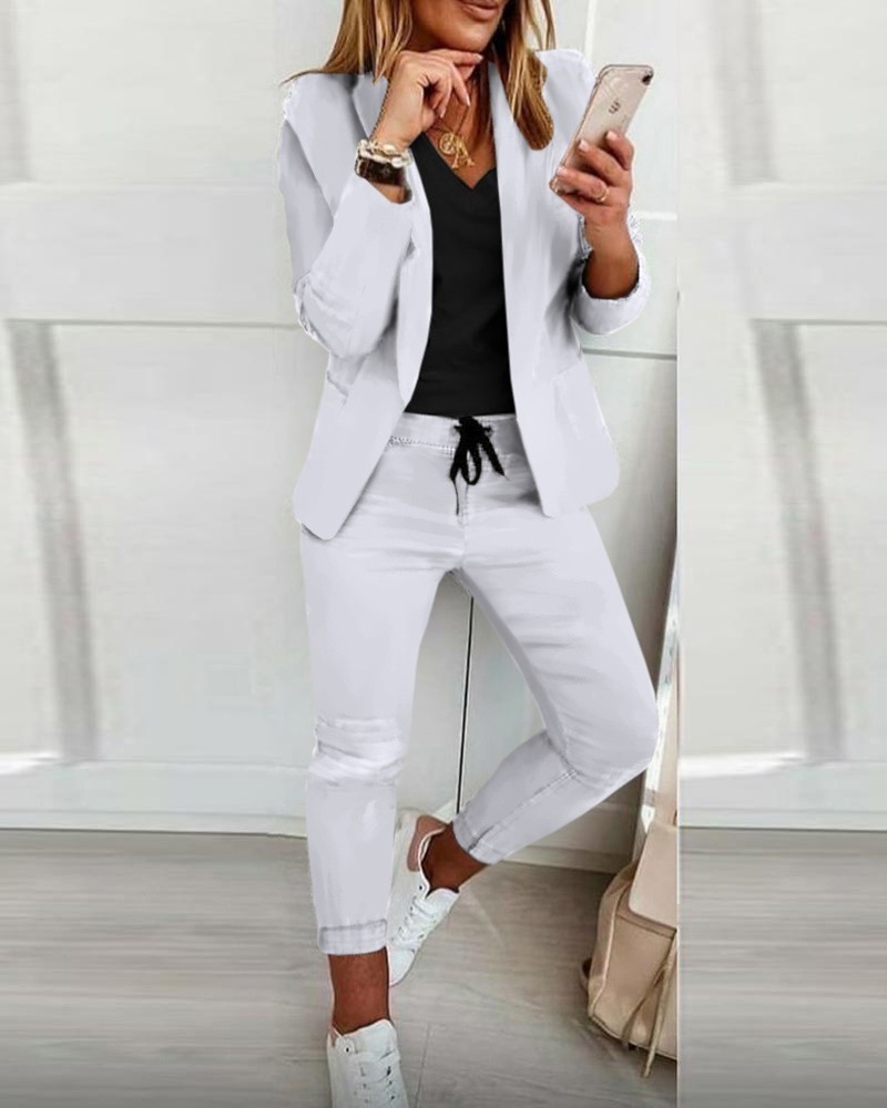 Women's Two Piece Pants Spring and Autumn Women Blazer And Sets Pieces OL Single Breasted Jacket Formal Suit Trousers 220919