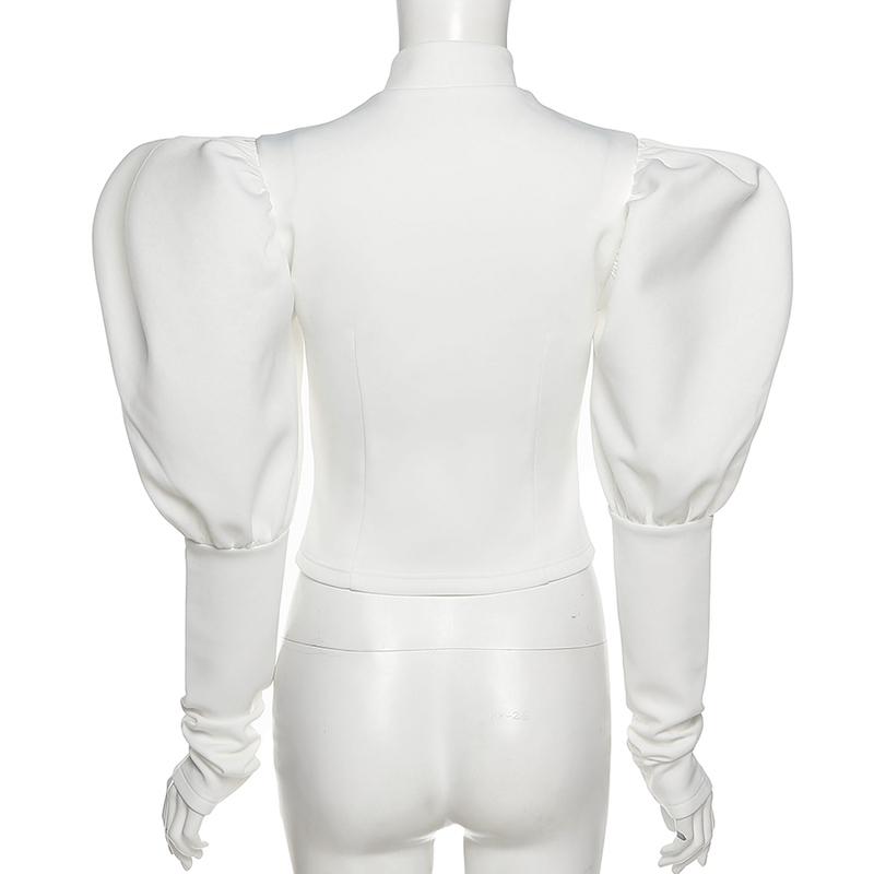 Women's Jackets Sisterlinda Casual Elegant Puff Sleeve Zipper Slim Jacket Women Autumn Skinny Wild Office Lady Coat Y2K Top High Street Clothing 