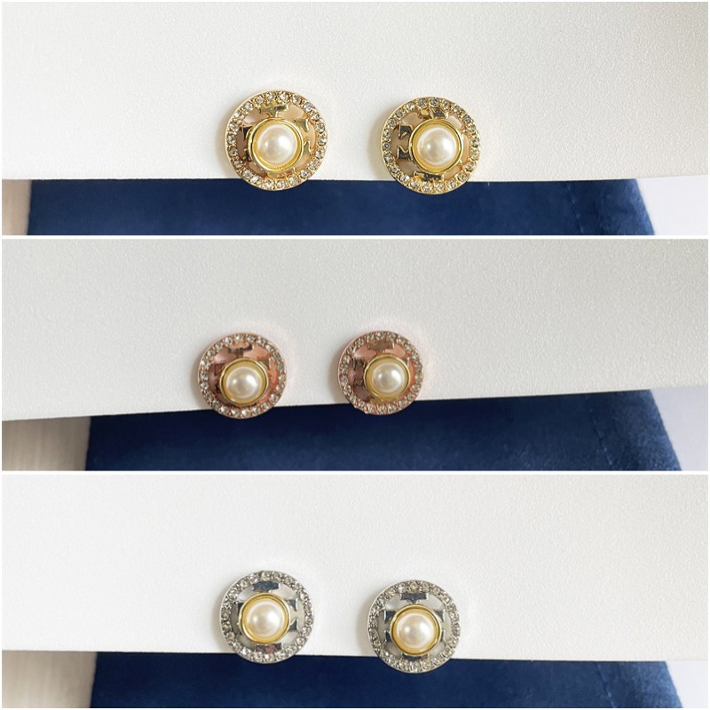 Round Studs with Crystal Circle Women Basic Earrings Gold Silver & Pink Studs